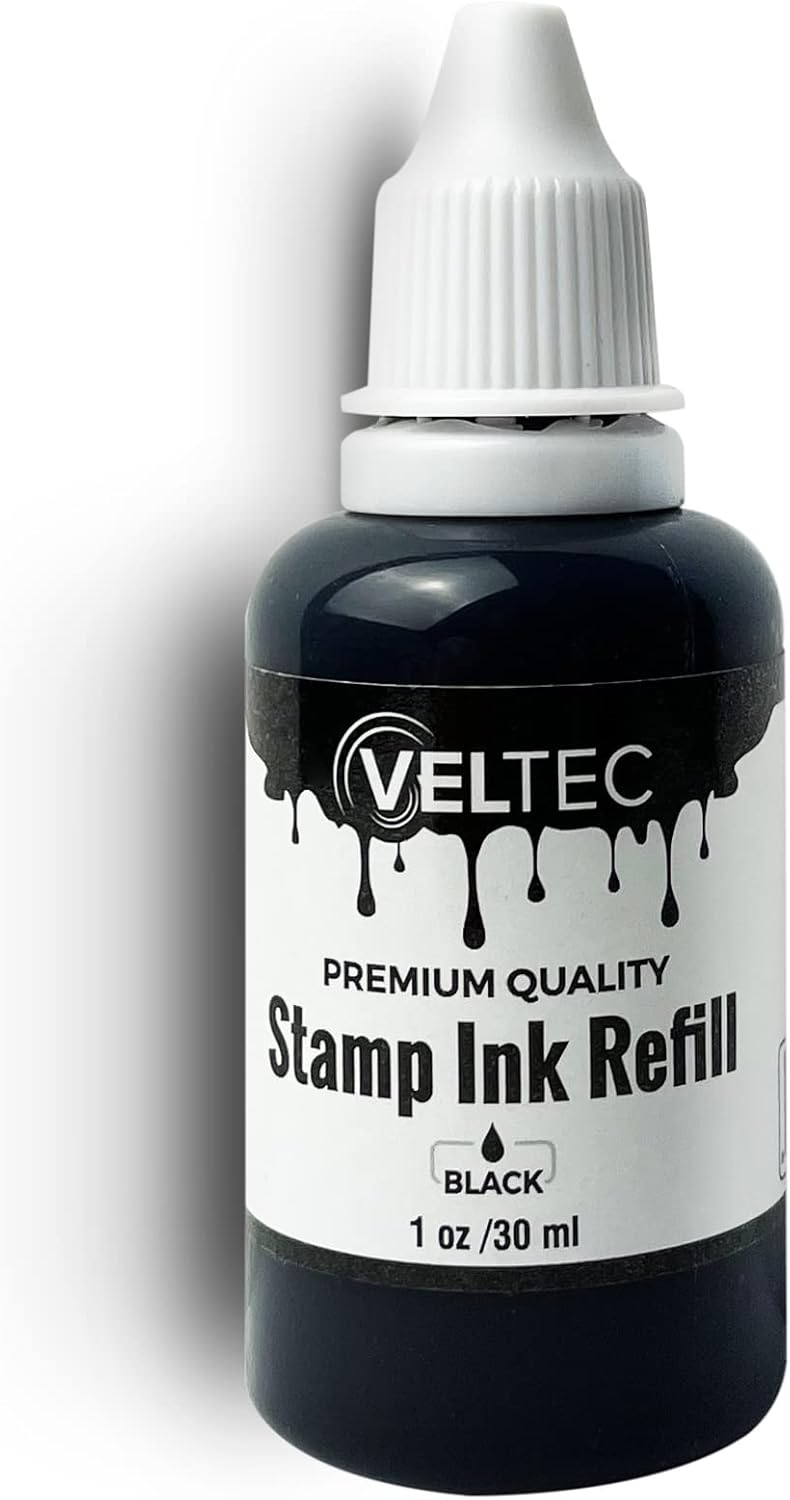 Veltec Self-Inking Stamp Refill Ink, Squeeze Bottle – 1 oz. (Black) - Image 3